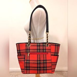 Saffiano Leather Red Plaid Purse